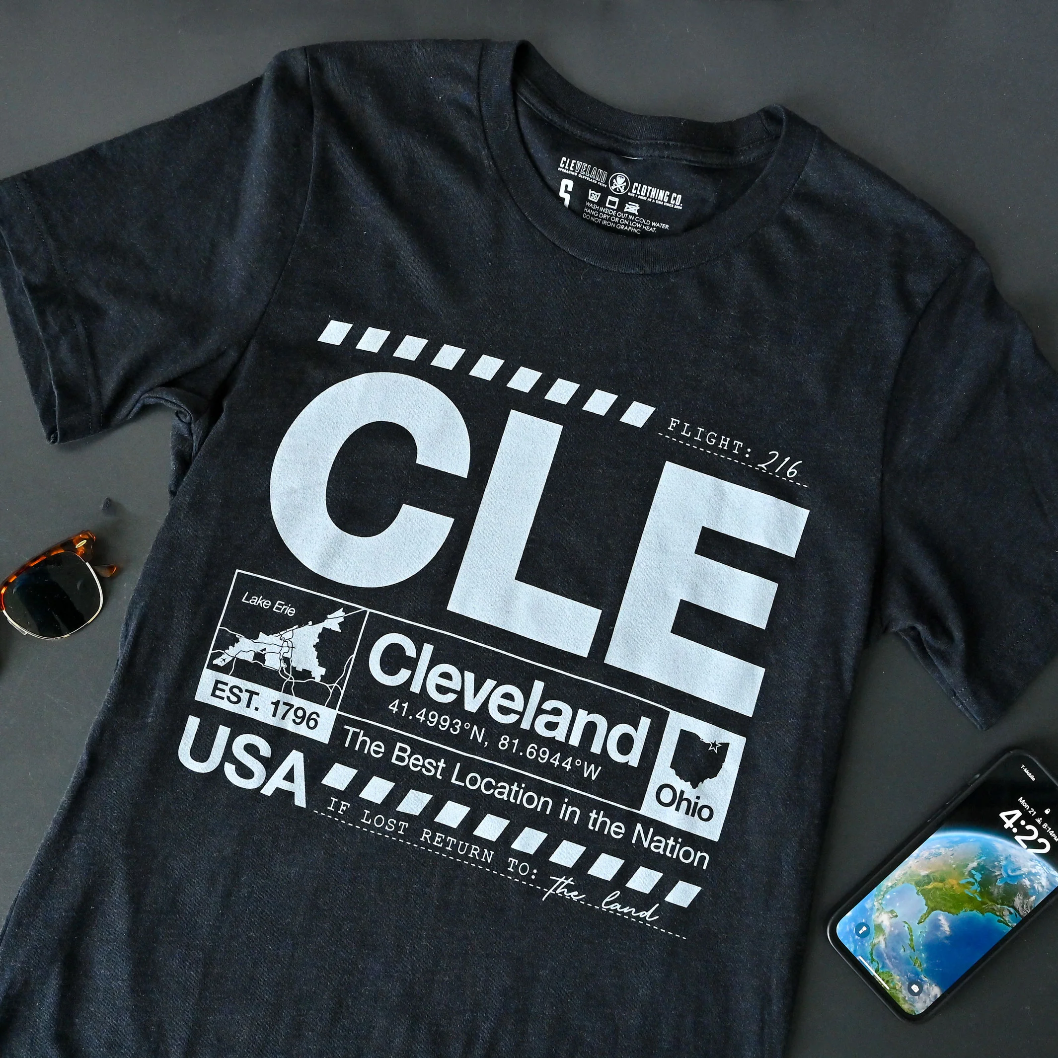 CLE Airport Code - Mens/Unisex Crew T-Shirt - Image 2