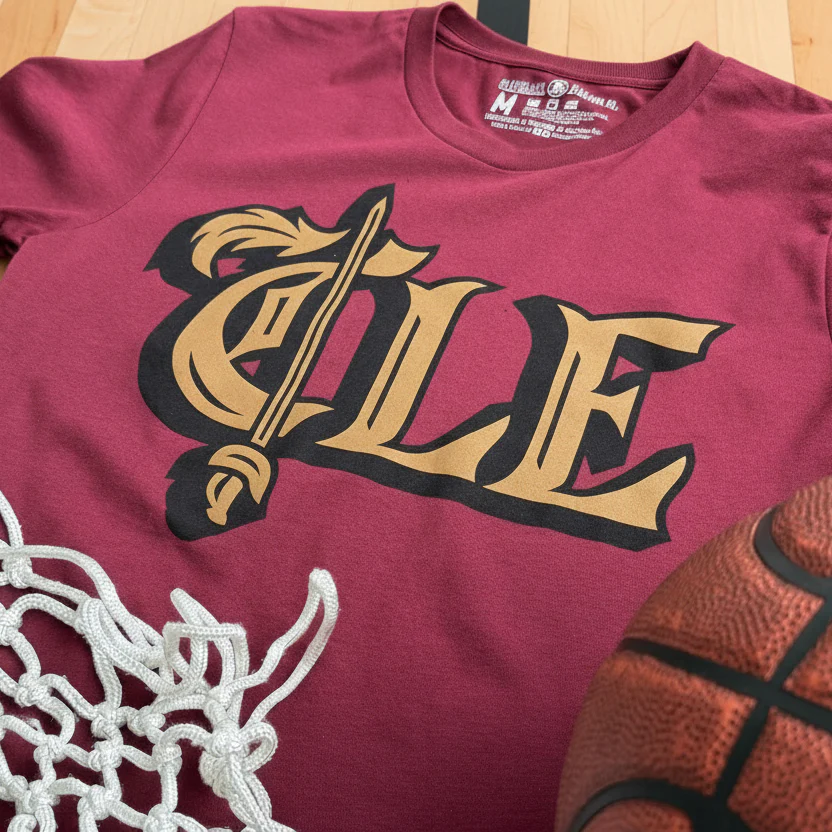 CLE Basketball Old English Sword - Mens/Unisex Crew T-Shirt - Image 2