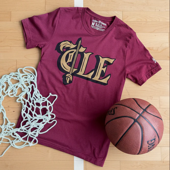 CLE Basketball Old English Sword - Mens/Unisex Crew T-Shirt - Image 3