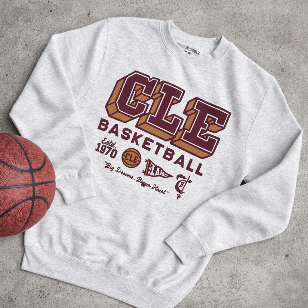 CLE Basketball Varsity Icons - Unisex Crewneck Sweatshirt - Heather Oatmeal - Image 3