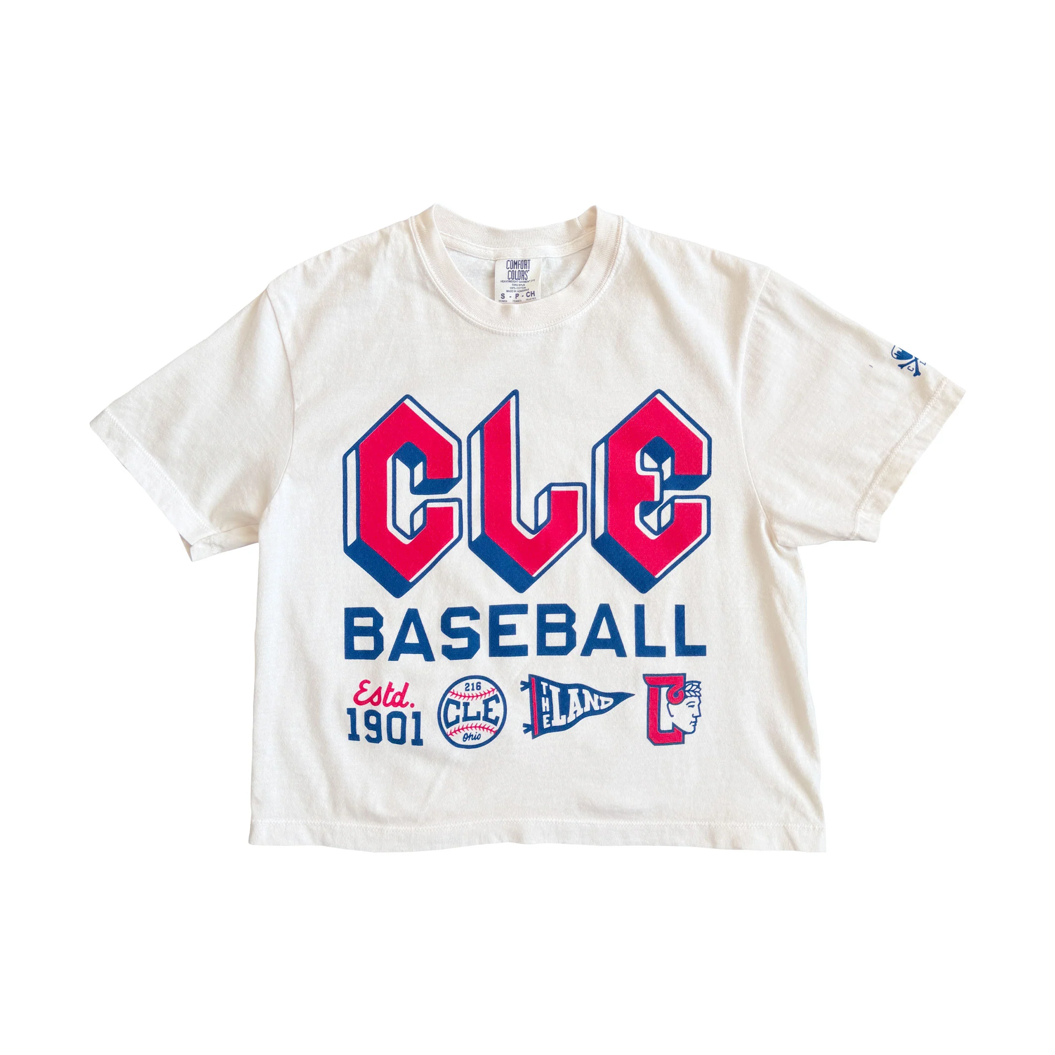 CLE - Cleveland Baseball Icons - Women's Boxy Crop Crew T-Shirt
