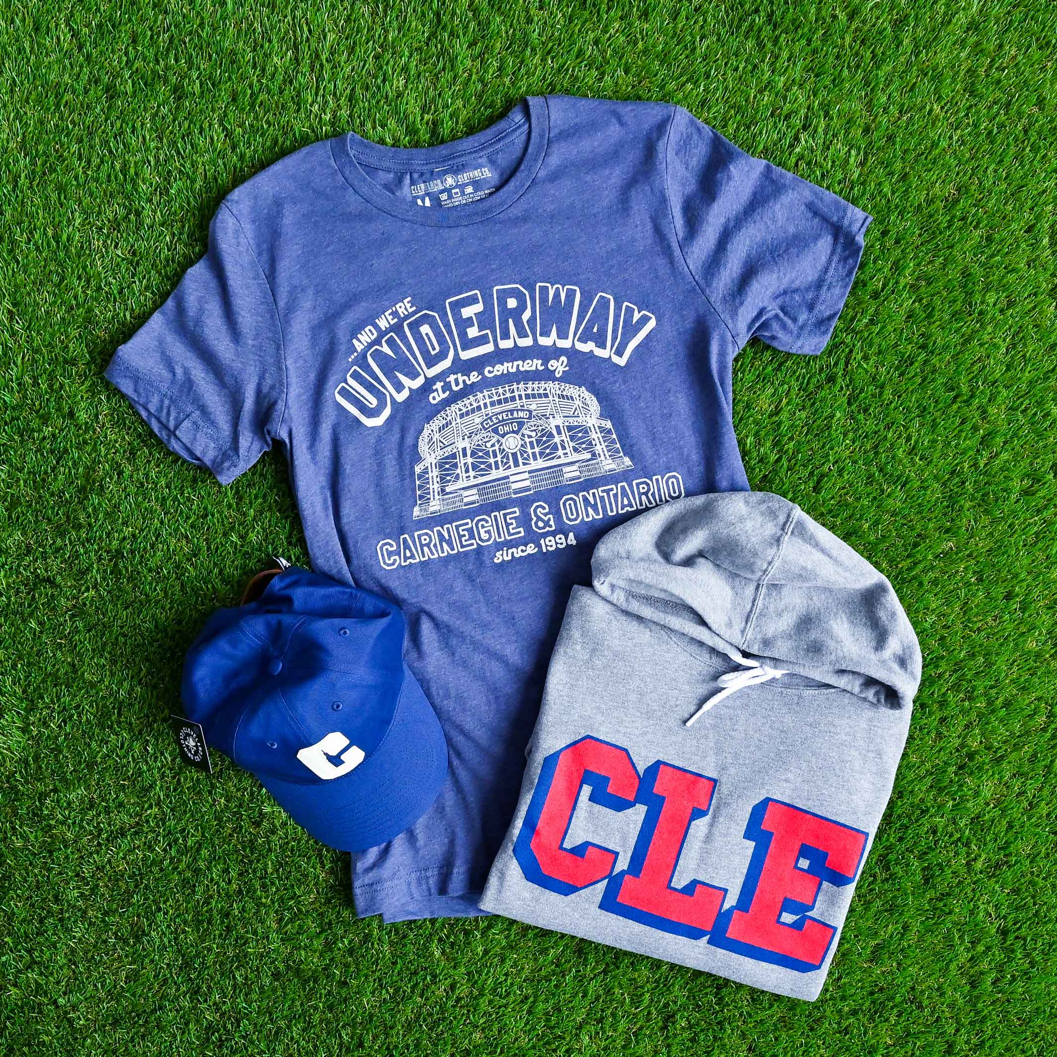 CLE College Pullover Hoodie - Navy/Red - Athletic Grey - Image 2
