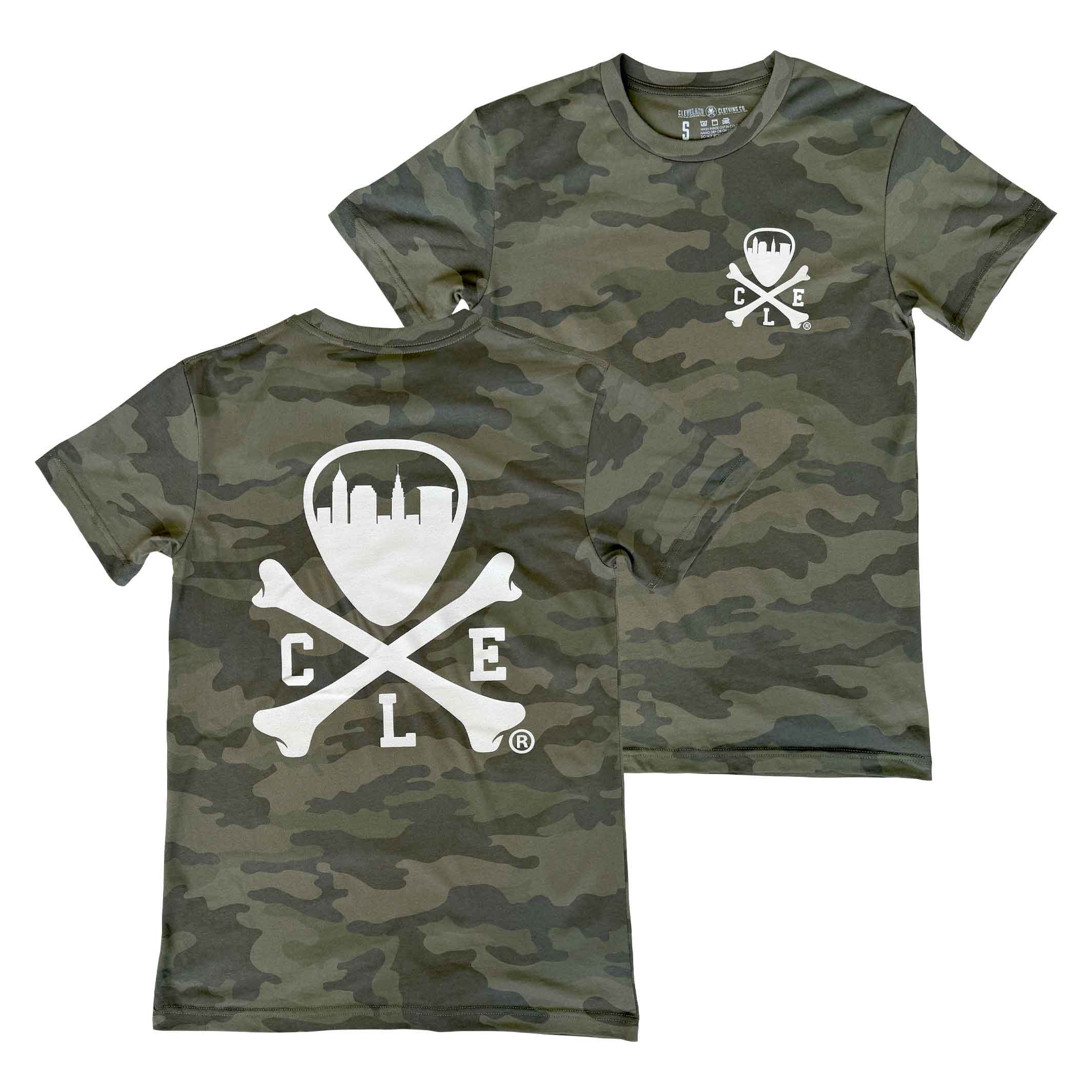CLE Logo - Mens/Unisex Crew T-Shirt - Forest Camo