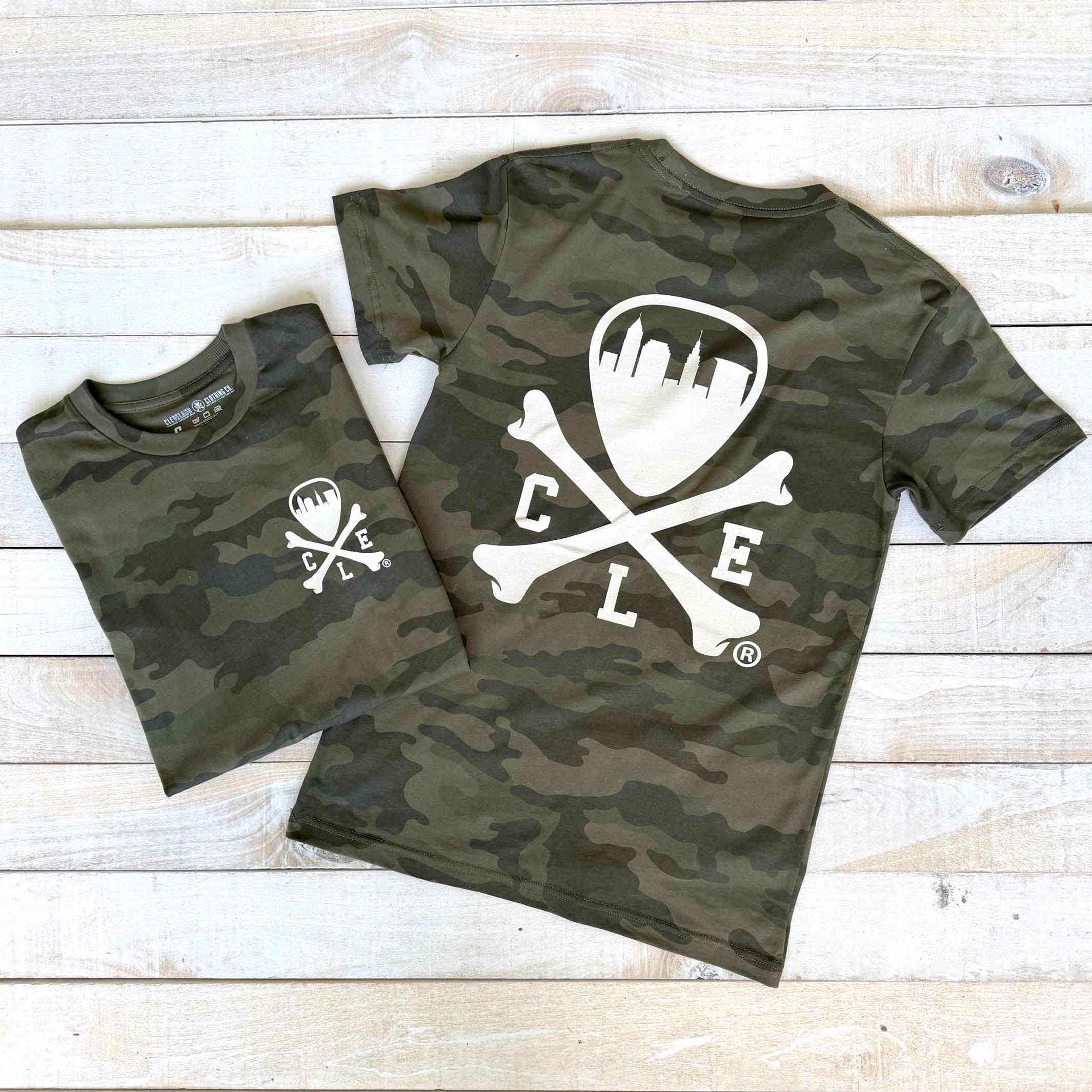 CLE Logo - Mens/Unisex Crew T-Shirt - Forest Camo - Image 2
