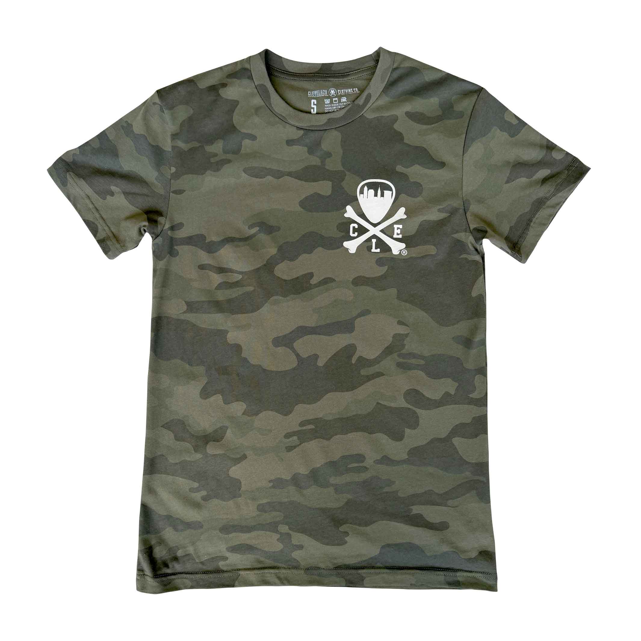CLE Logo - Mens/Unisex Crew T-Shirt - Forest Camo - Image 3
