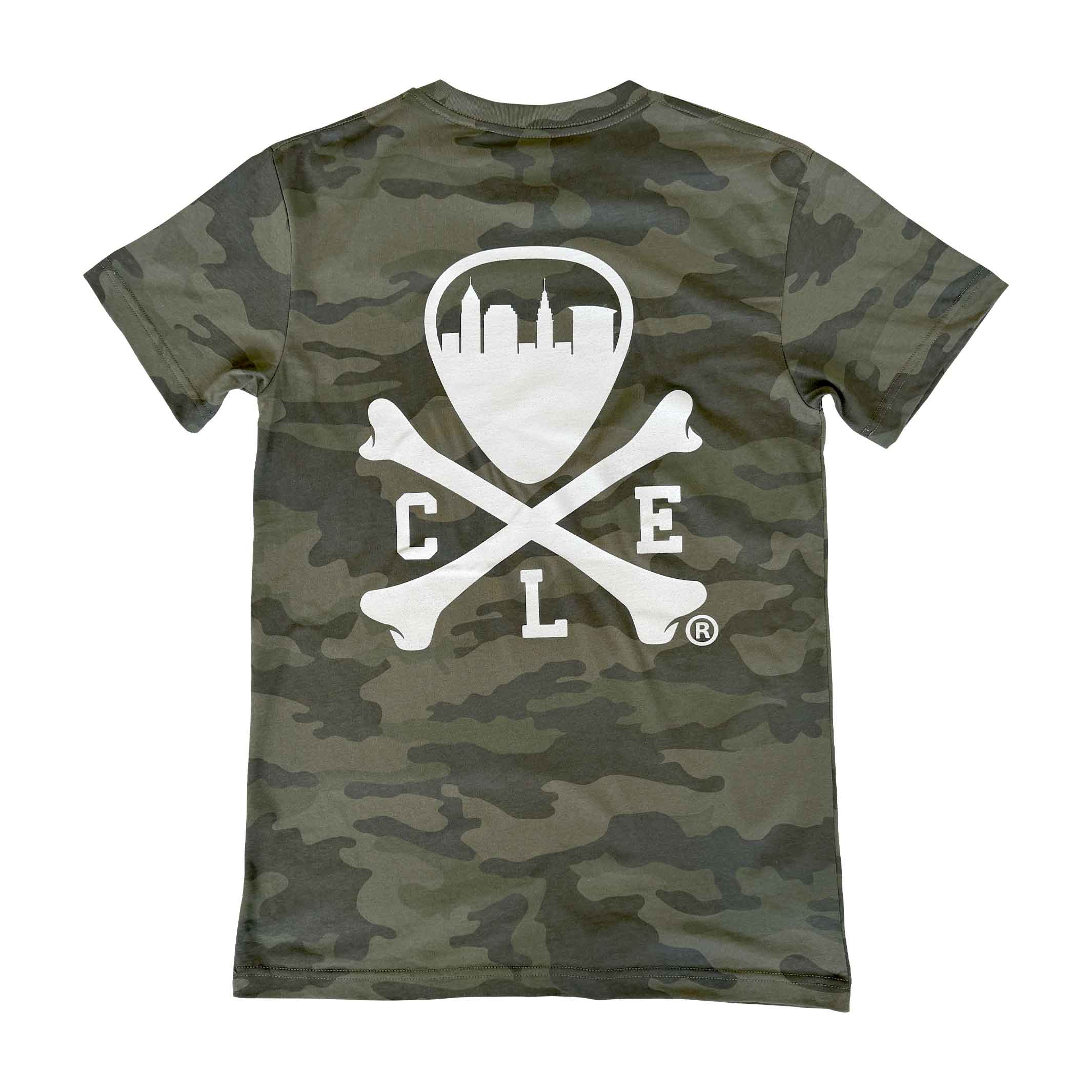 CLE Logo - Mens/Unisex Crew T-Shirt - Forest Camo - Image 4
