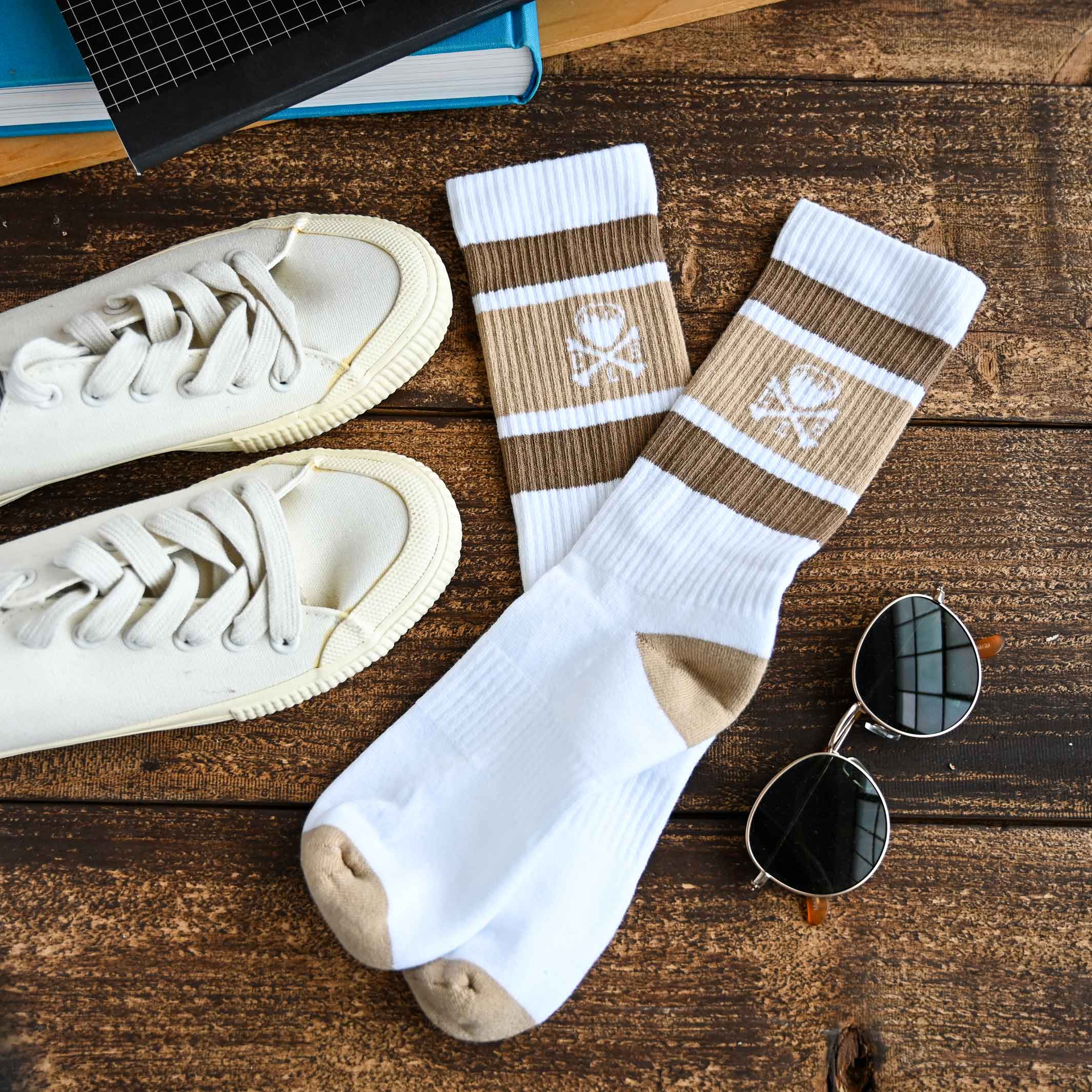 CLE Logo - Striped Crew Socks - Sand/Brown - Image 2