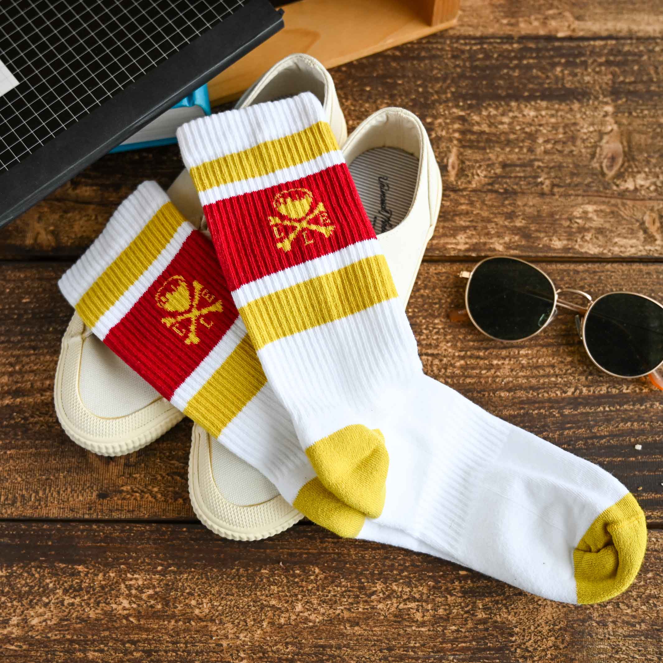 CLE Logo - Striped Crew Socks - Wine/Gold - Image 2