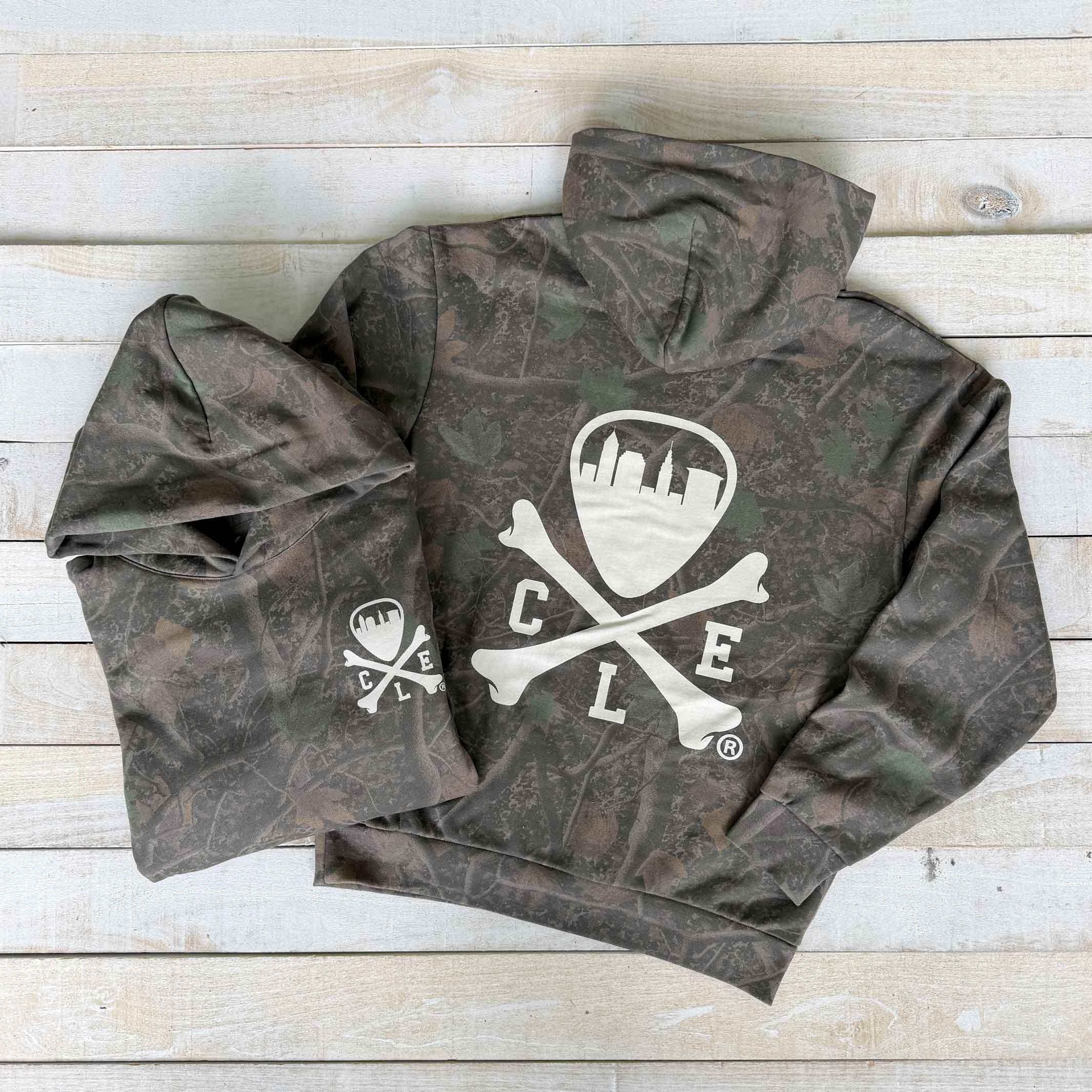 CLE Logo  - Unisex Pullover Hoodie - Darkwood Tree Camo - Image 2