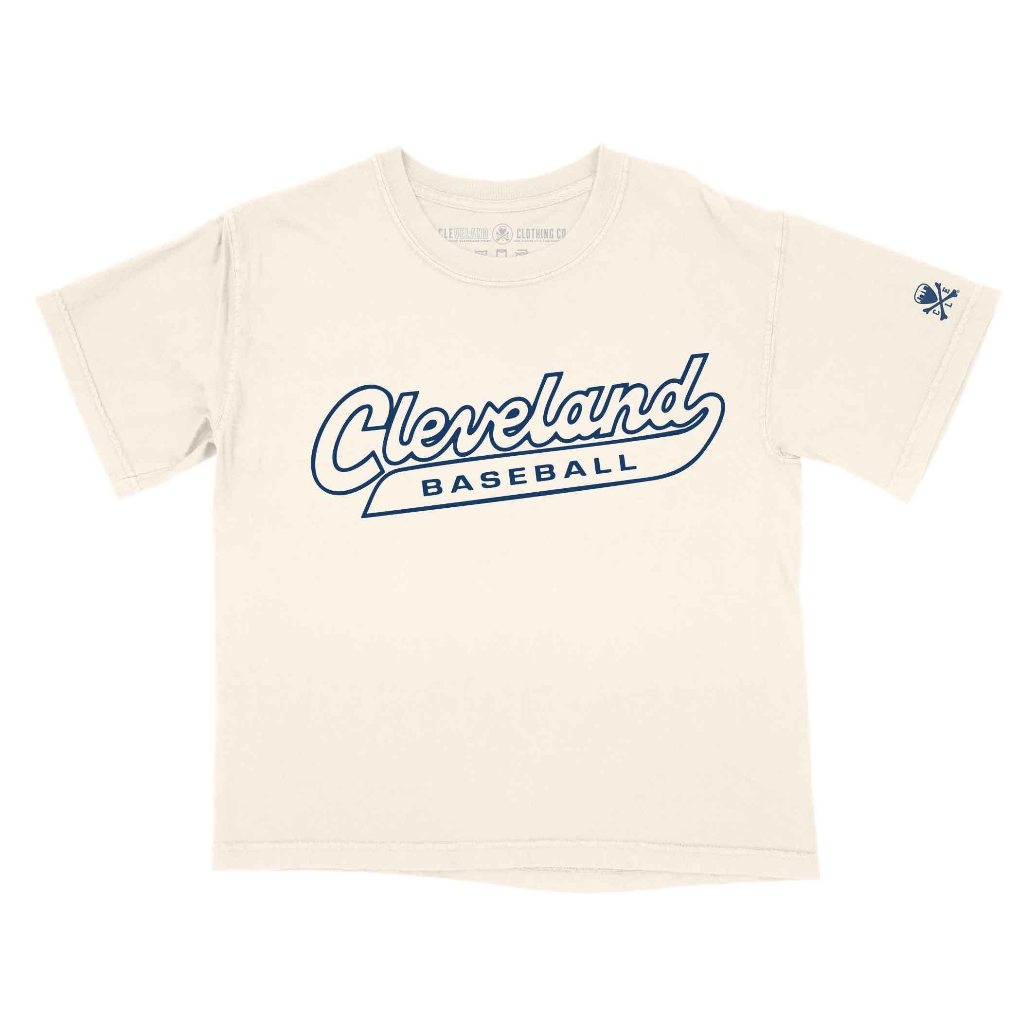Cleveland Baseball Script - Womens Boxy Crop T-shirt