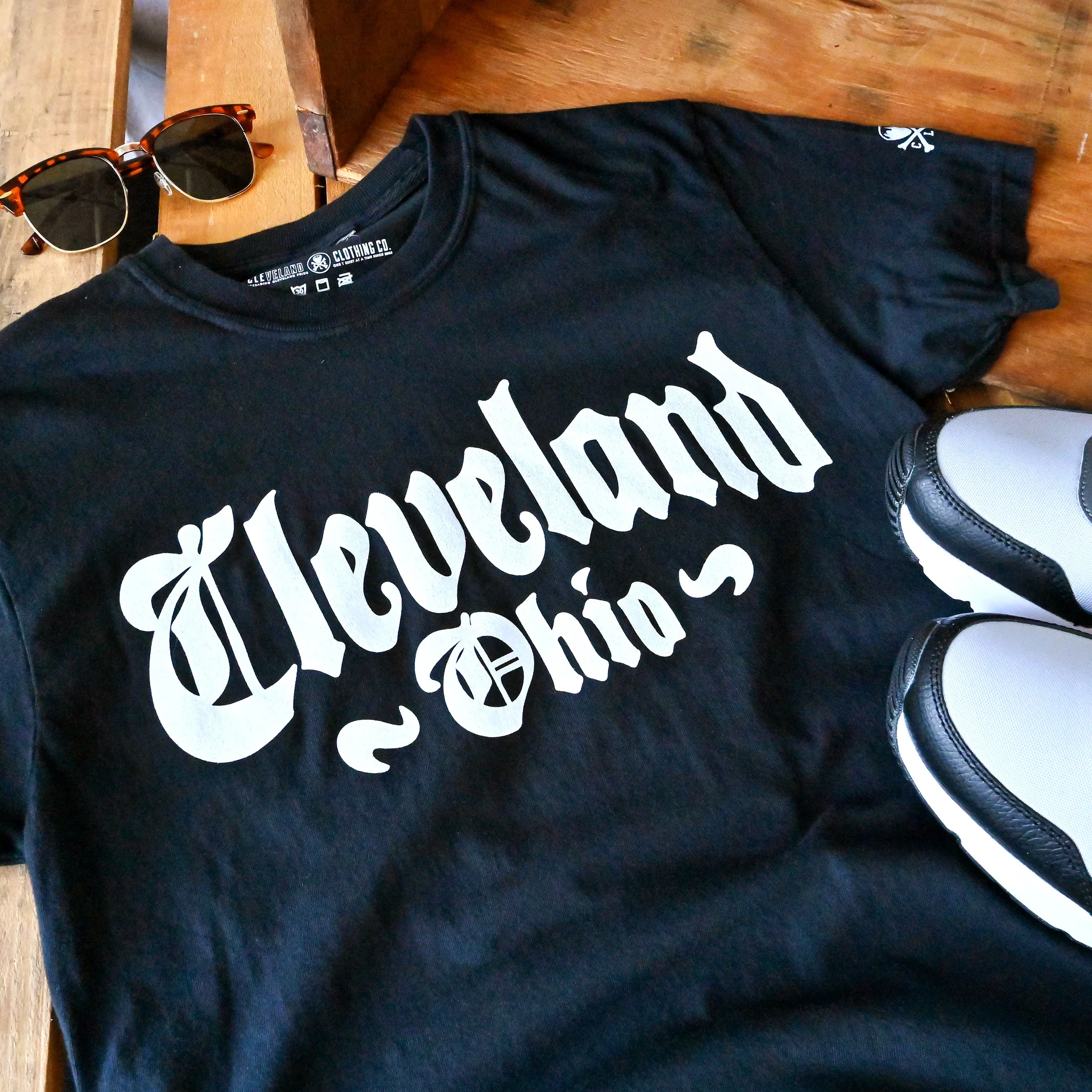 Cleveland Black Letter - Mens/Unisex Crew T-Shirt - Image 2