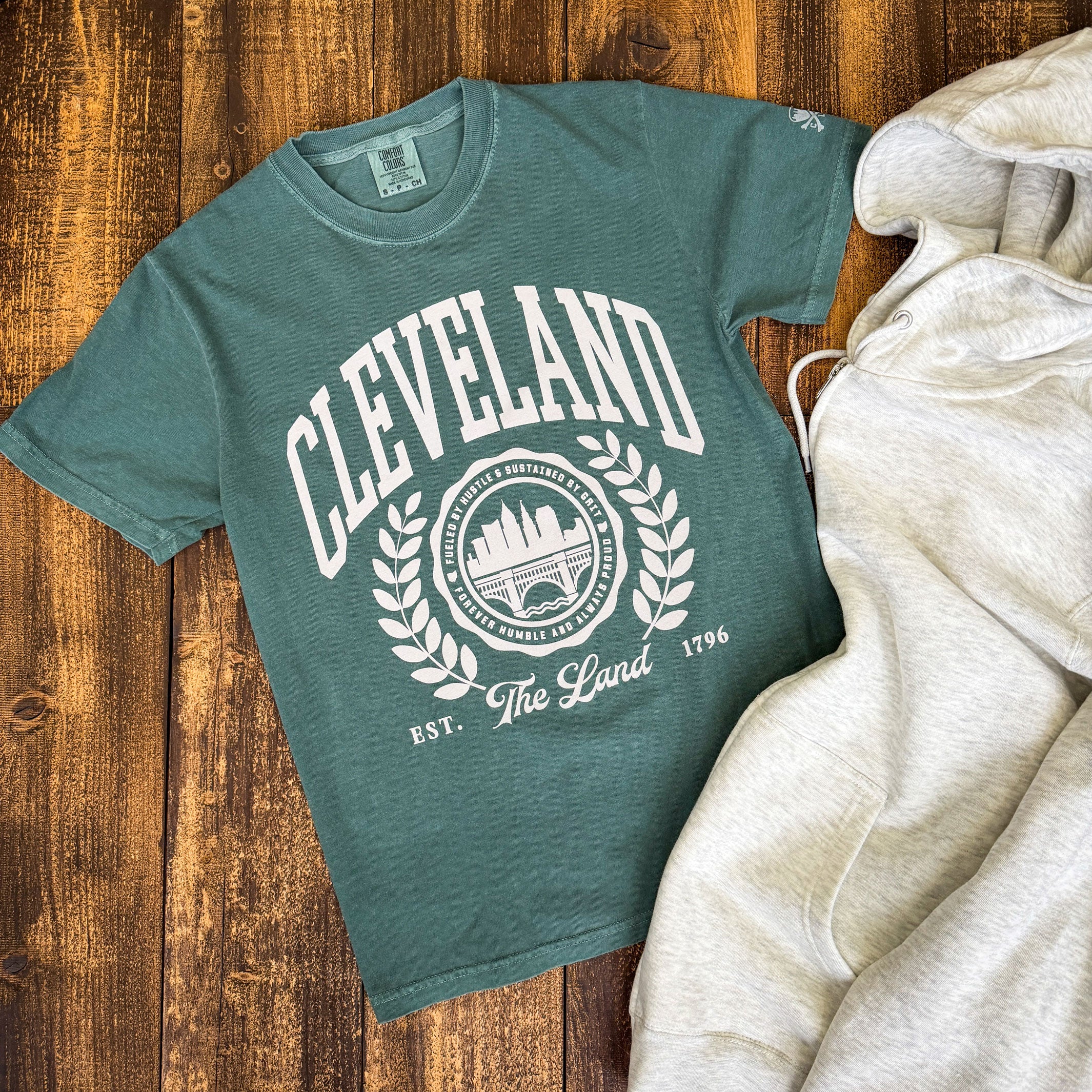 Cleveland Collegiate Seal - Mens/Unisex Crew T-shirt - Blue Spruce - Image 2