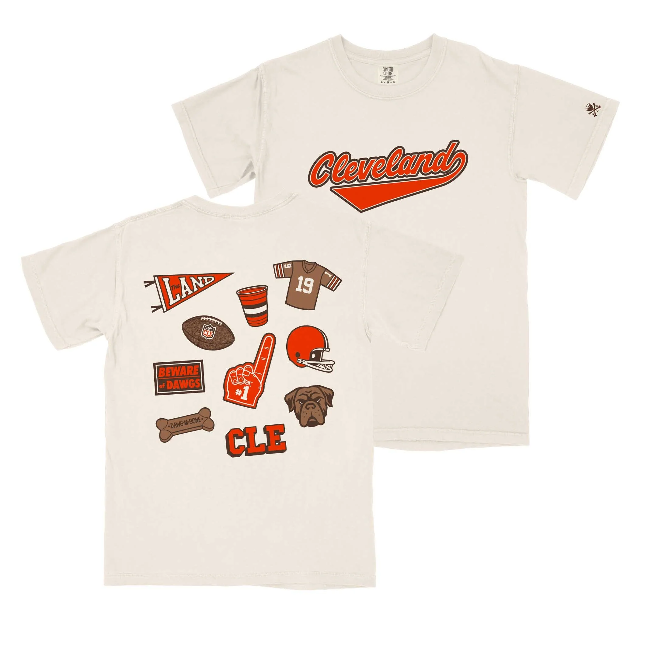 Cleveland Football Patches - Mens/Unisex Crew T-shirt - Ivory