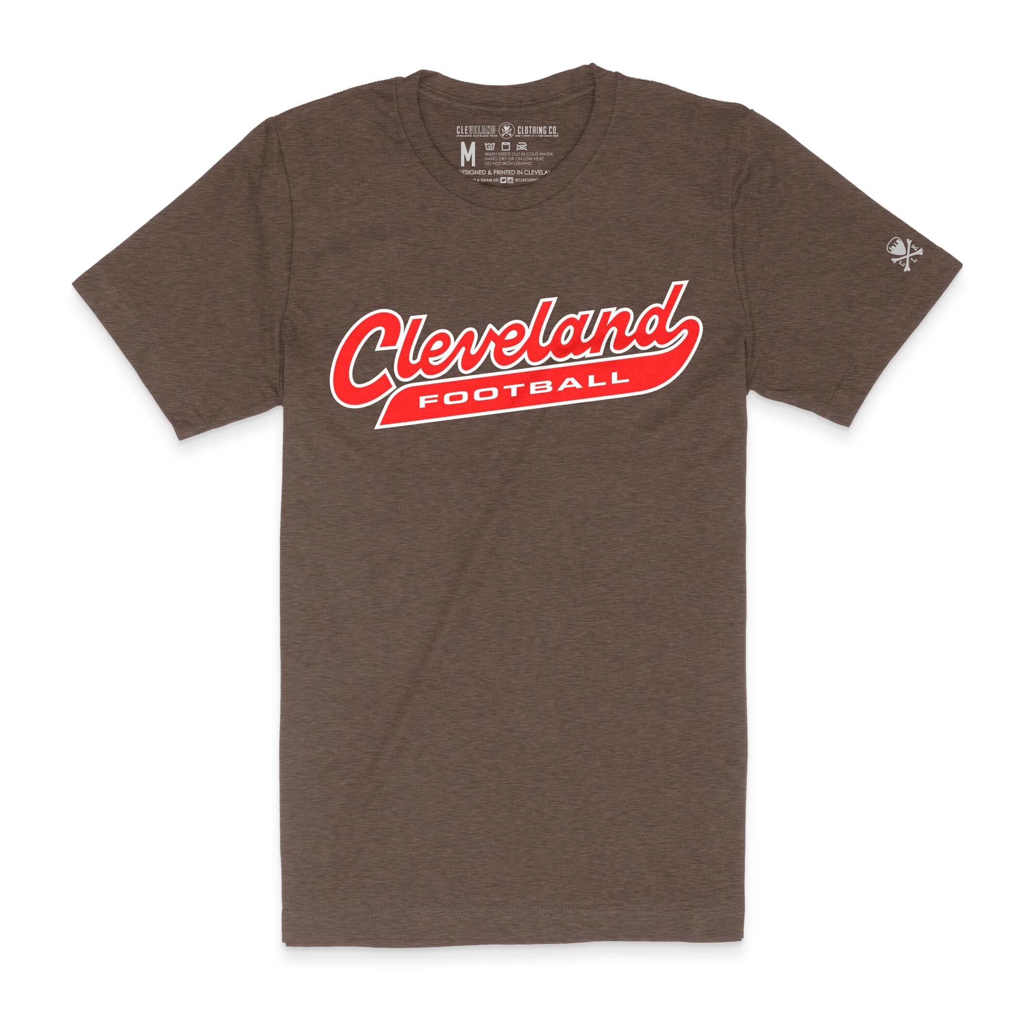 Cleveland Football Script - Mens/Unisex Crew T-shirt - Heather Brown