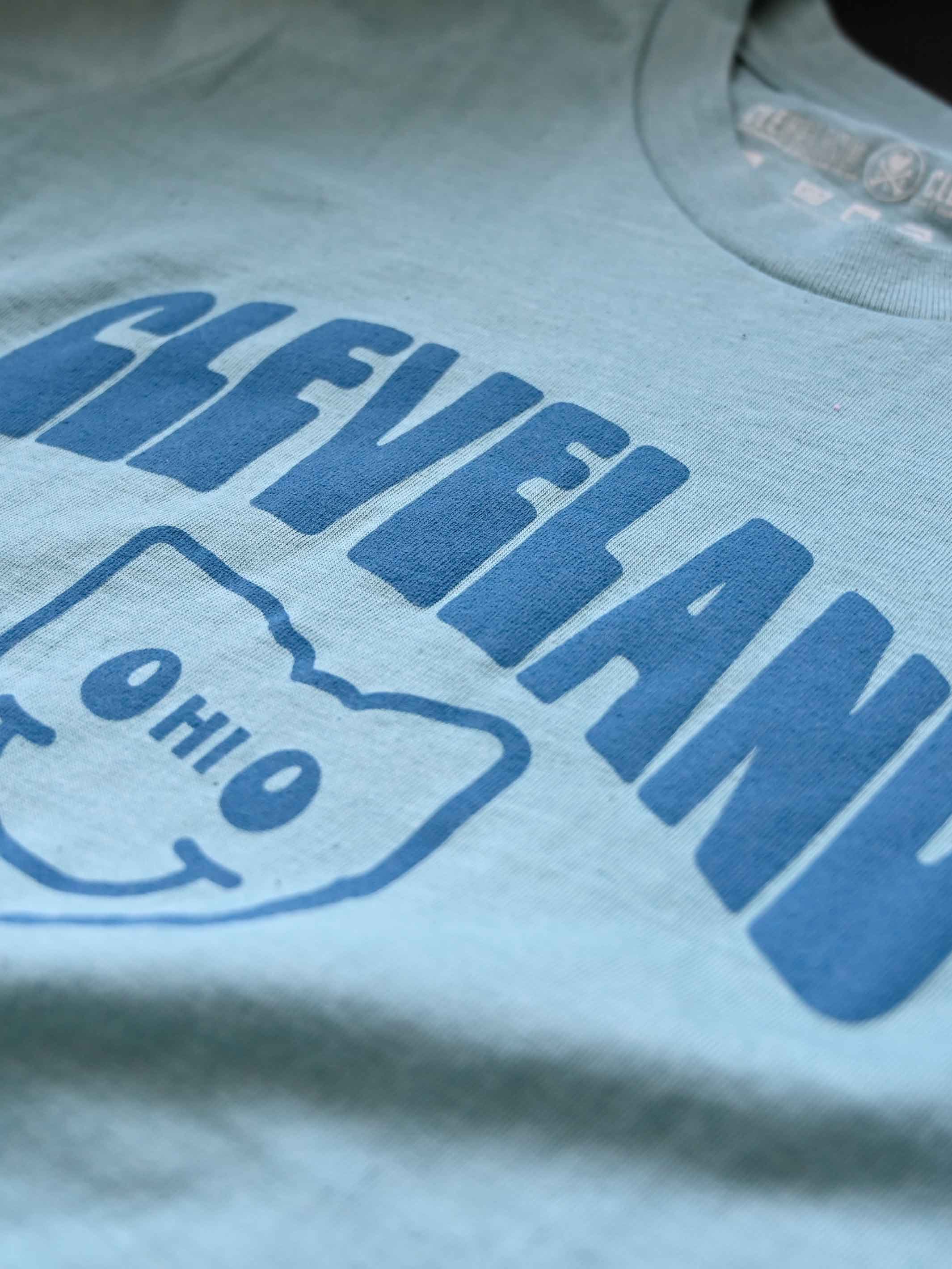 Cleveland Happy Face, Heather Blue Lagoon Youth T-Shirt - Image 3