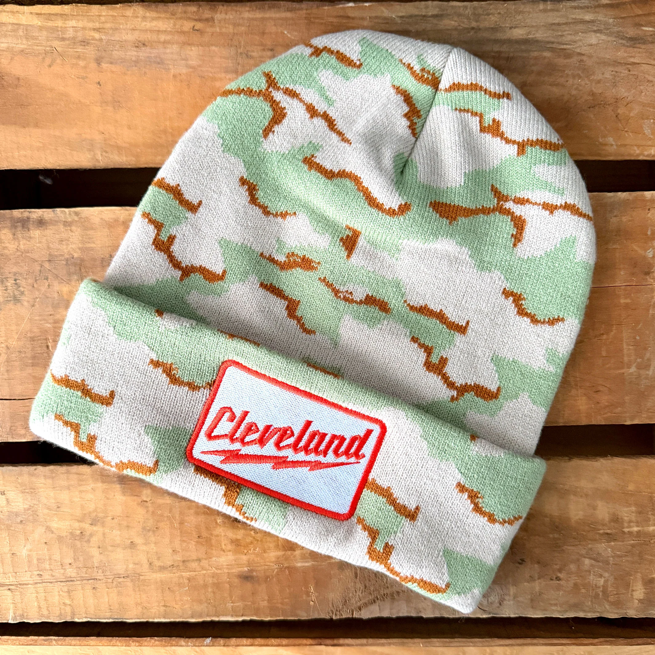 Cleveland Lightning Bolt Camo Knit Beanie - Image 2