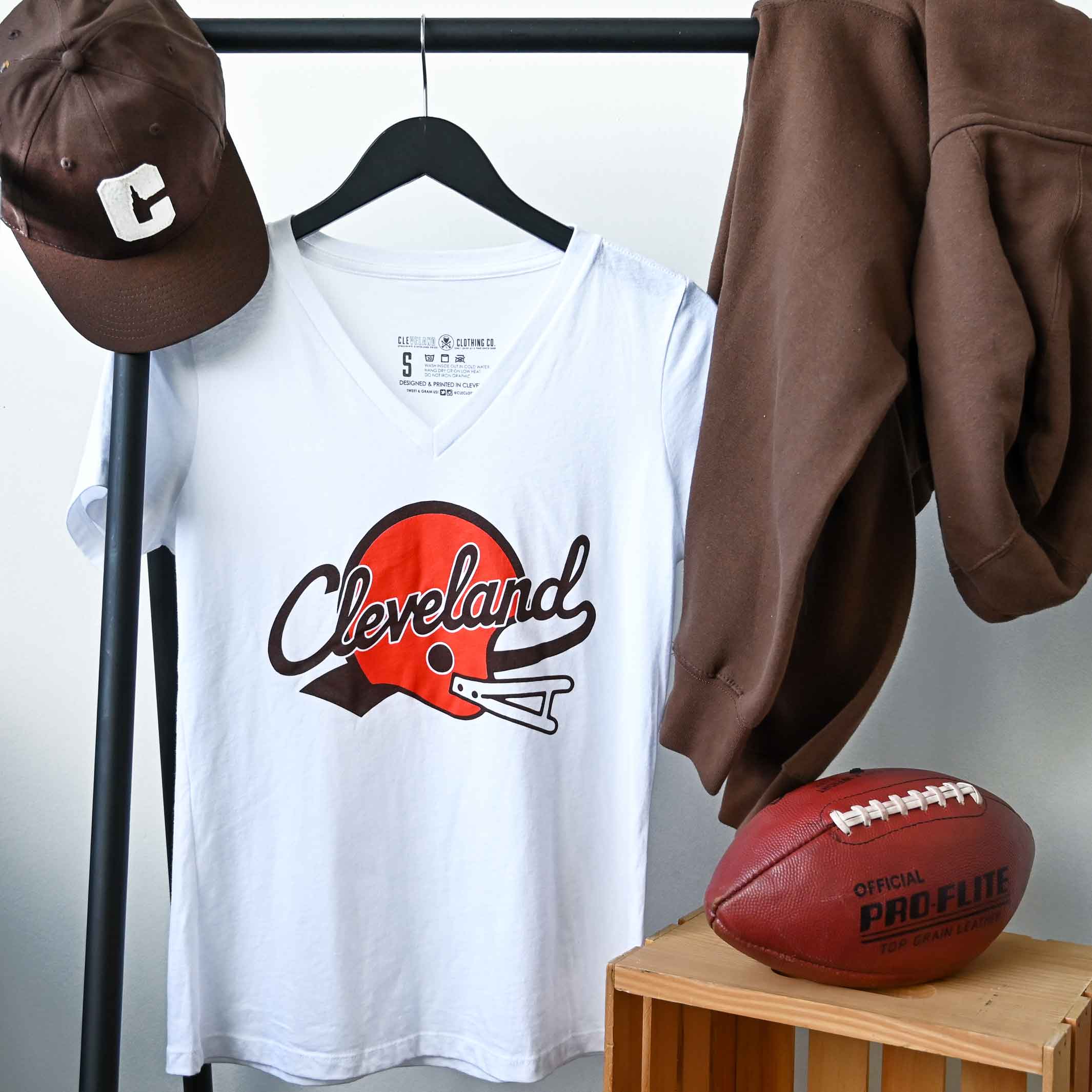Cleveland Script Helmet - Womens Relaxed Fit Vneck T-Shirt - Image 2