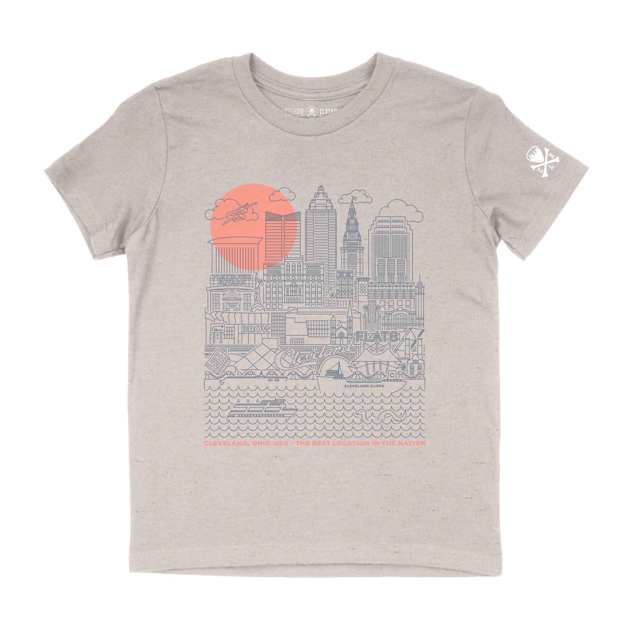 Cleveland Skyline Icons, Heather Dust - Youth Crew T-shirt