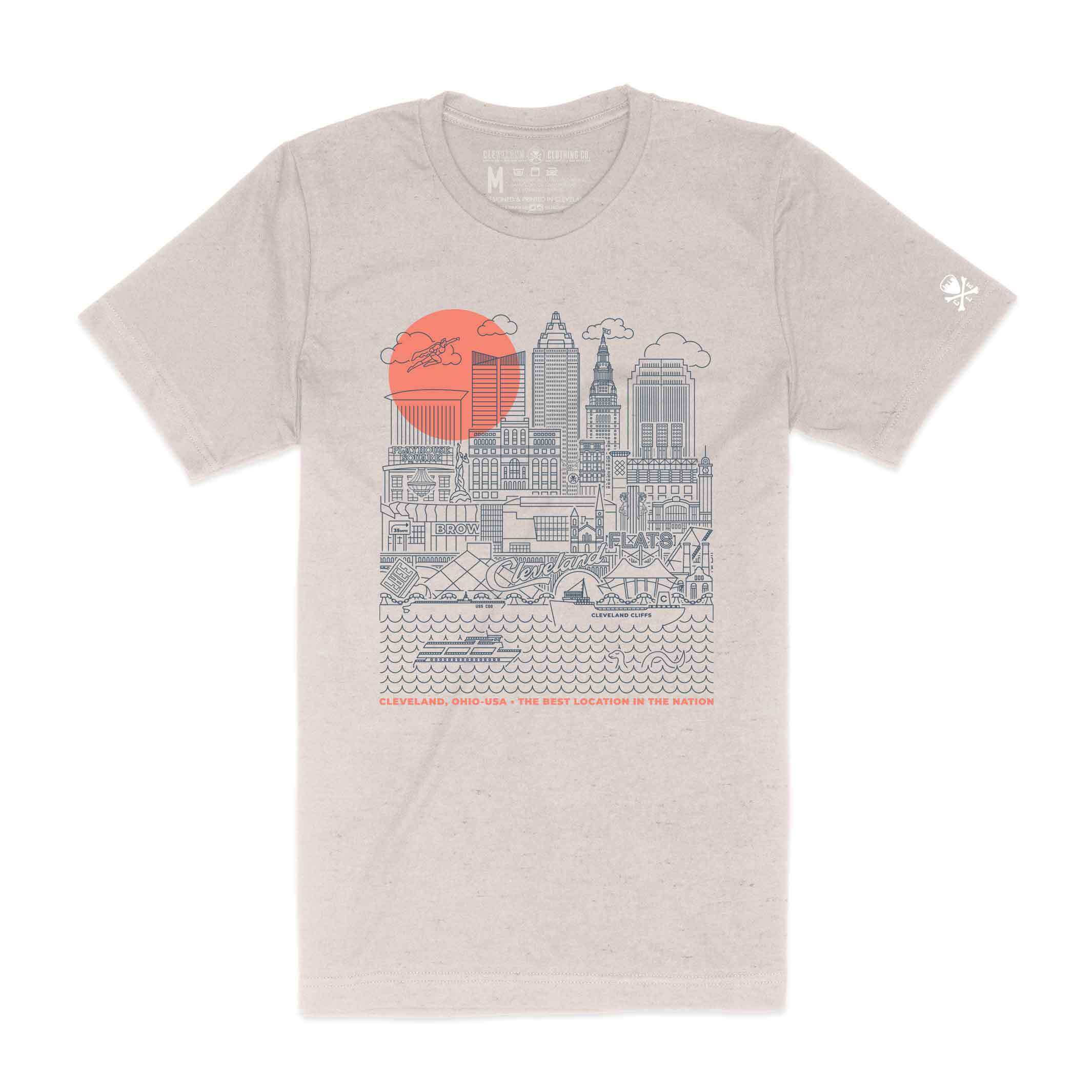 Cleveland Skyline Icons, Heather Oatmeal - Mens/Unisex Crew T-shirt