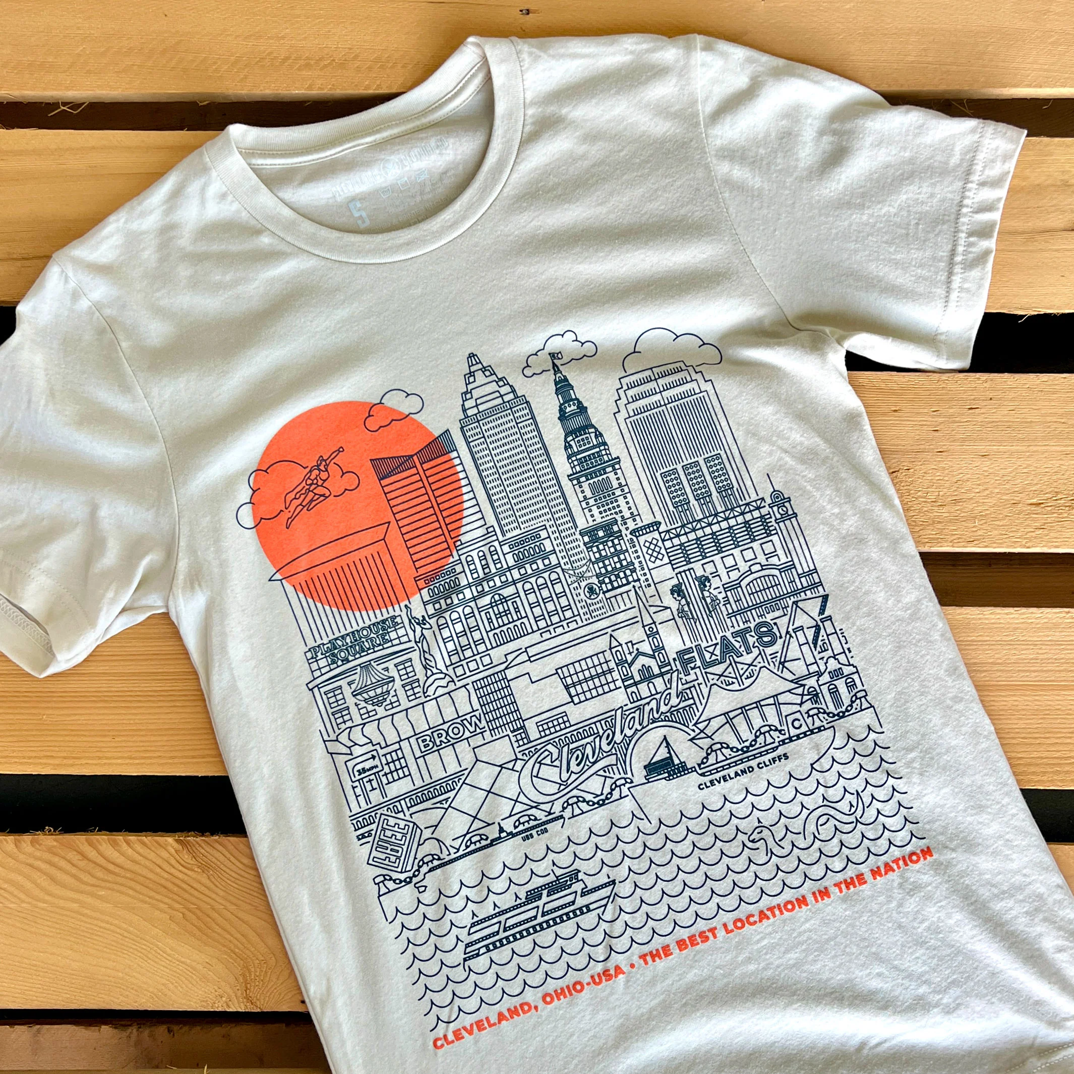 Cleveland Skyline Icons, Heather Oatmeal - Mens/Unisex Crew T-shirt - Image 2