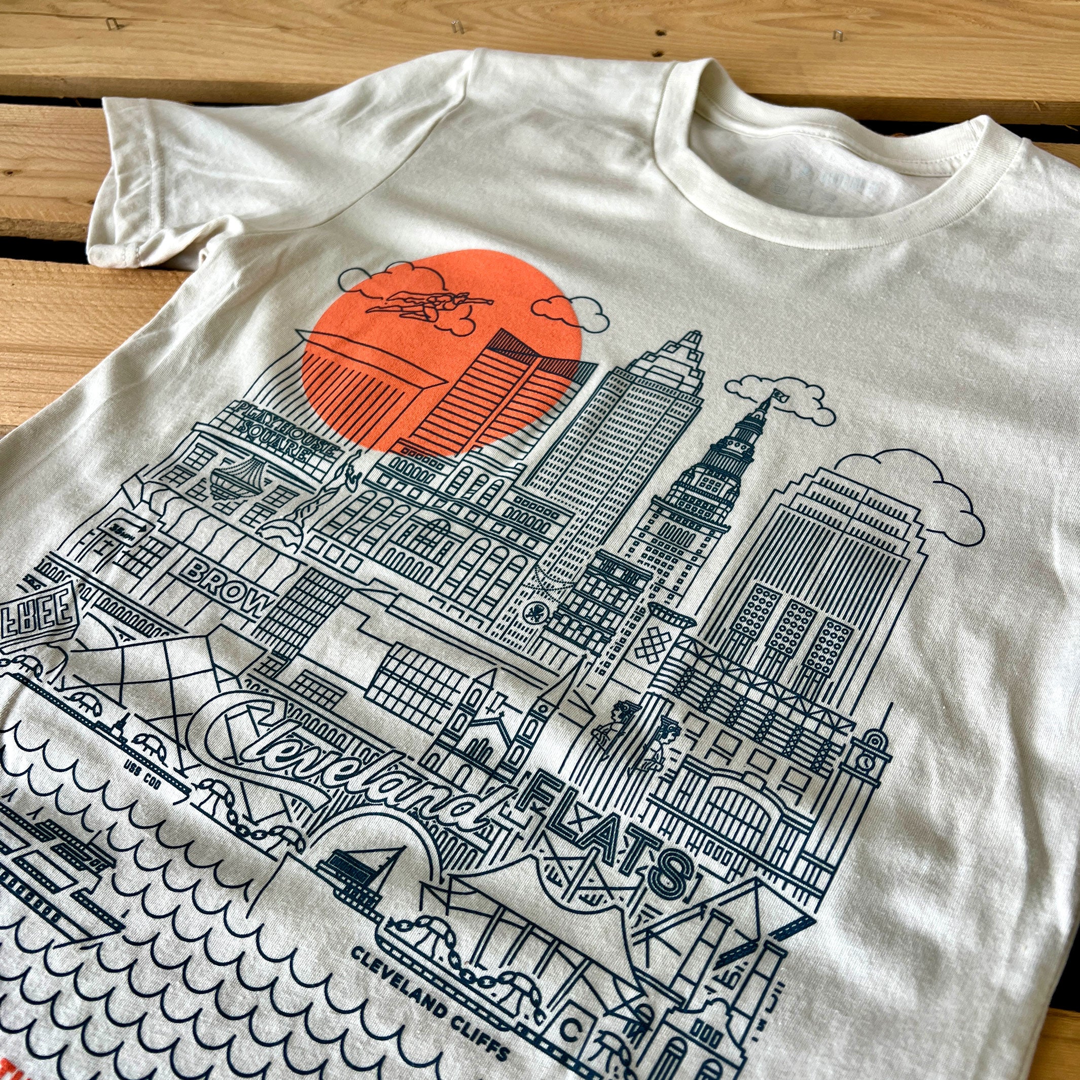 Cleveland Skyline Icons, Heather Oatmeal - Mens/Unisex Crew T-shirt - Image 3