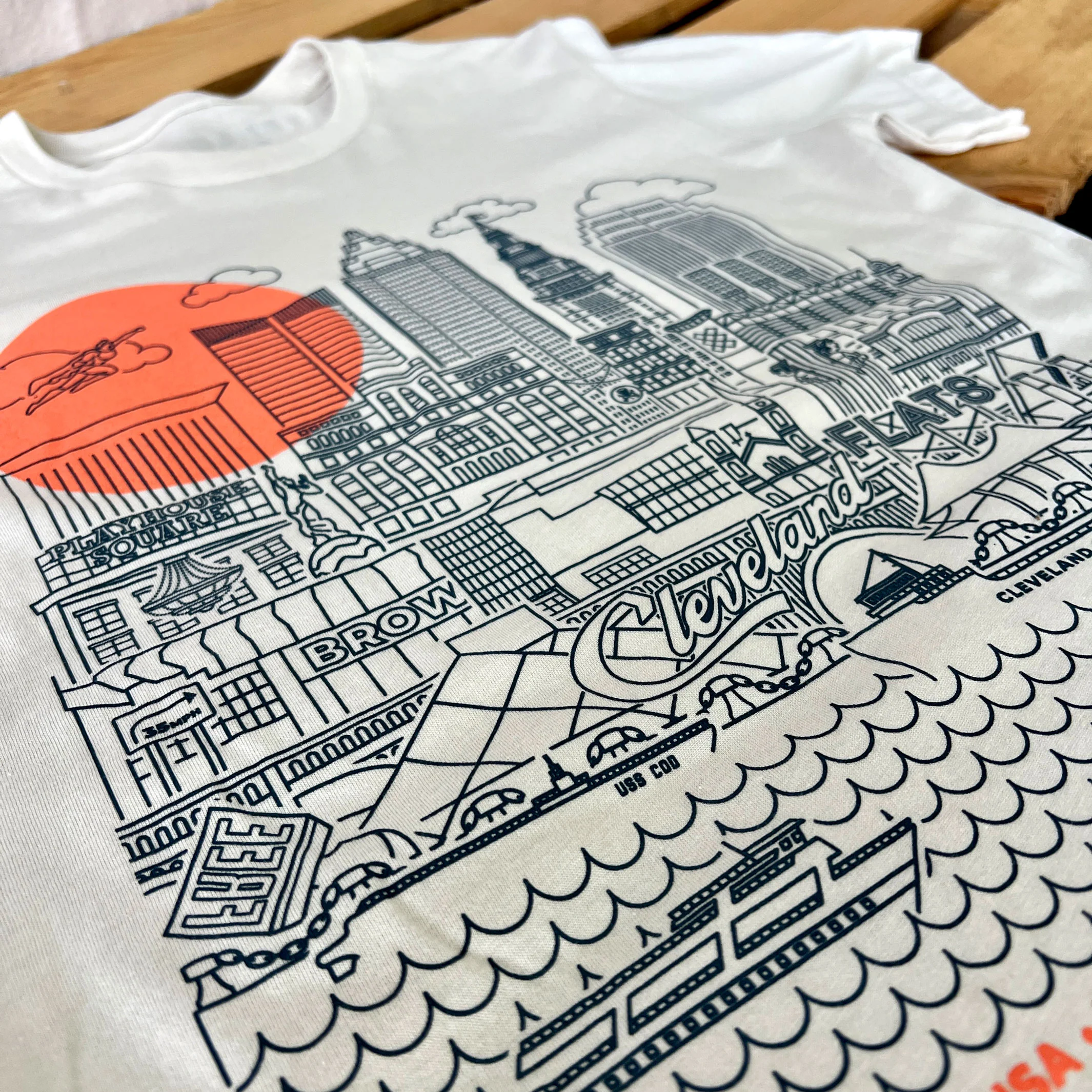 Cleveland Skyline Icons, Heather Oatmeal - Mens/Unisex Crew T-shirt - Image 6