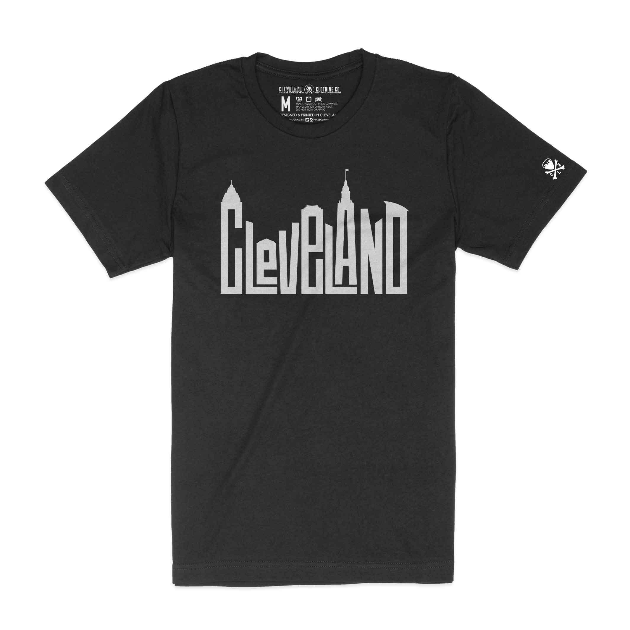 Cleveland Skyline Letters, Mens/Unisex T-Shirt - Black Heather