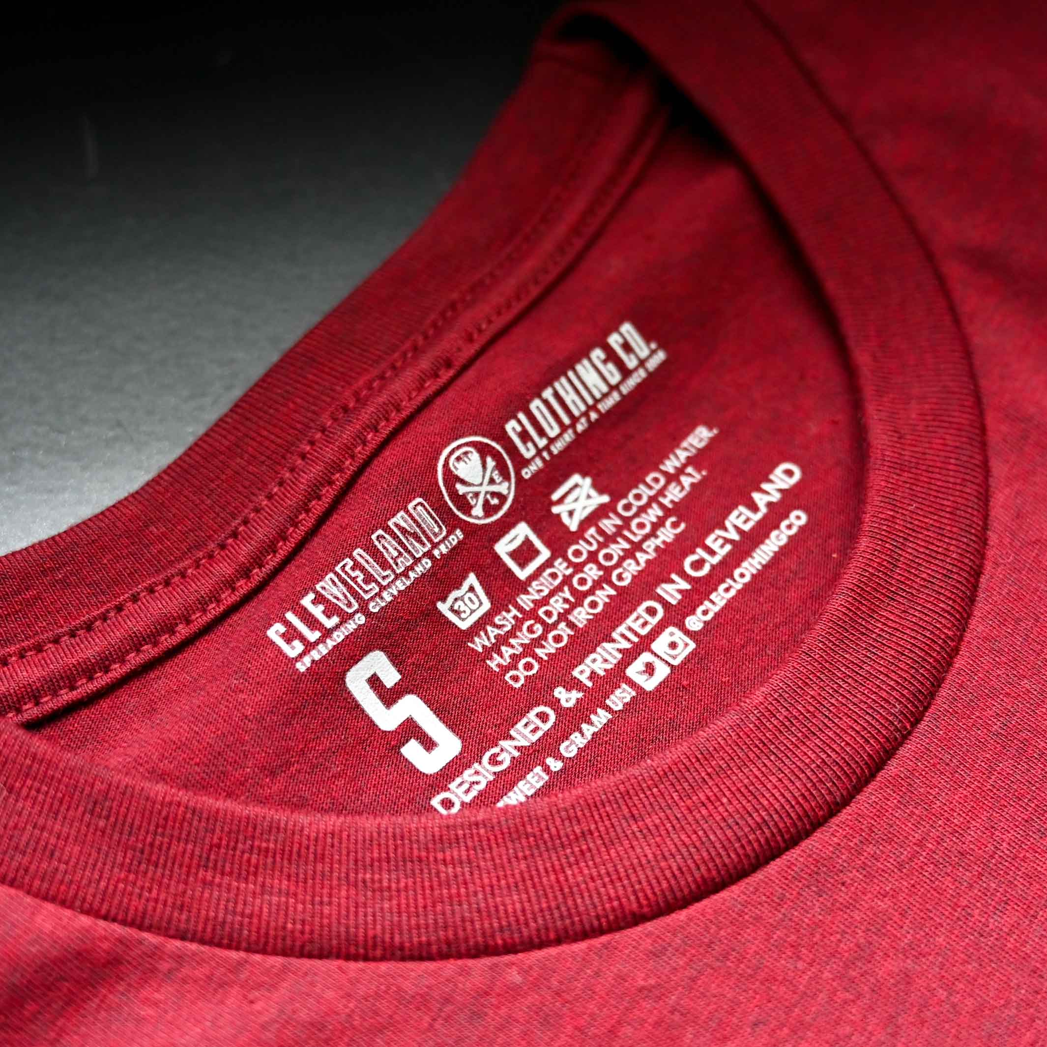 Cleveland Skyline Letters - Mens/Unisex Crew T-Shirt - Heather Cardinal - Image 3
