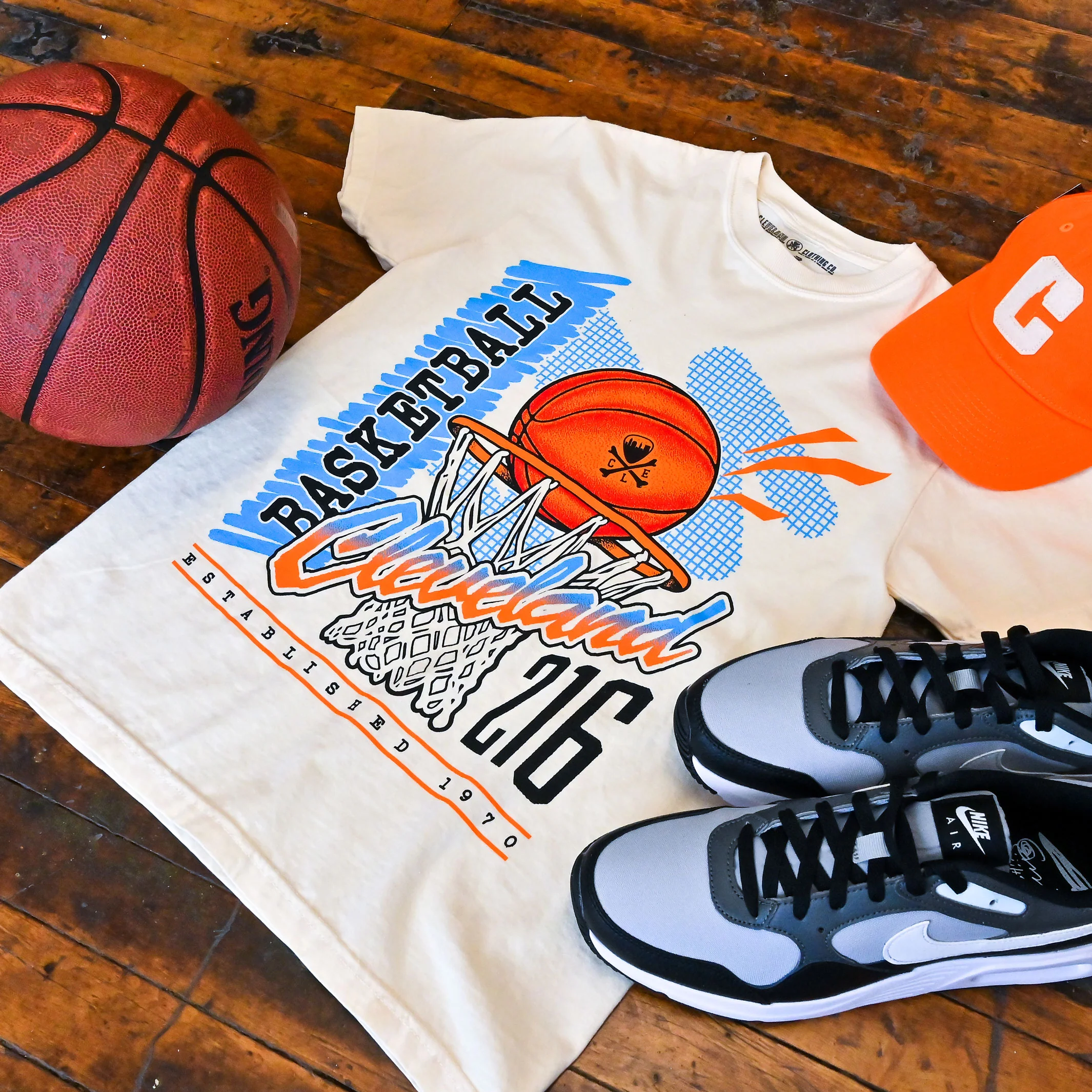 Cleveland Throwback Basketball - Mens/Unisex Crew T-Shirt - Ivory - Image 2