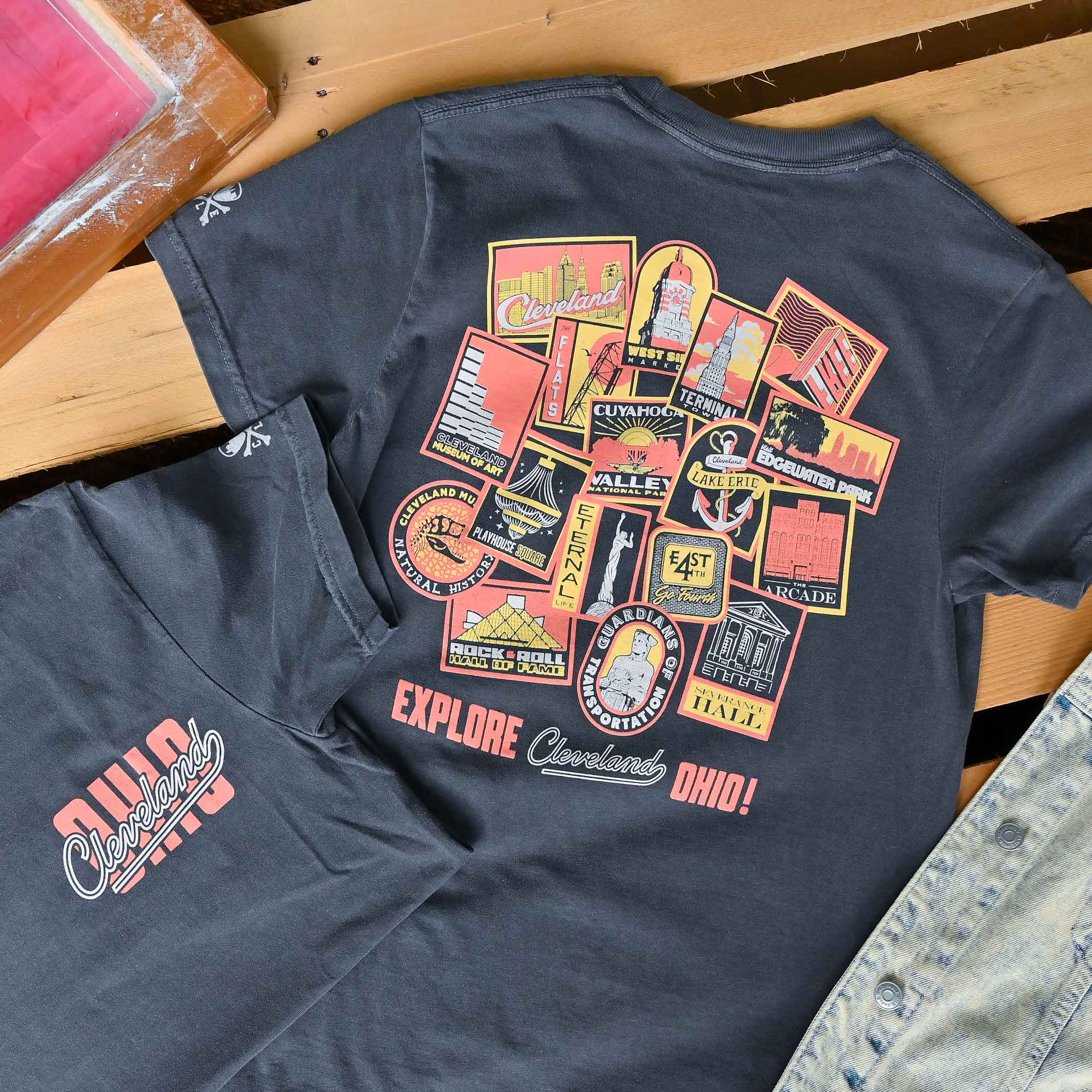 Explore Cleveland Landmarks - Unisex/Mens Crew T-shirt - Image 2