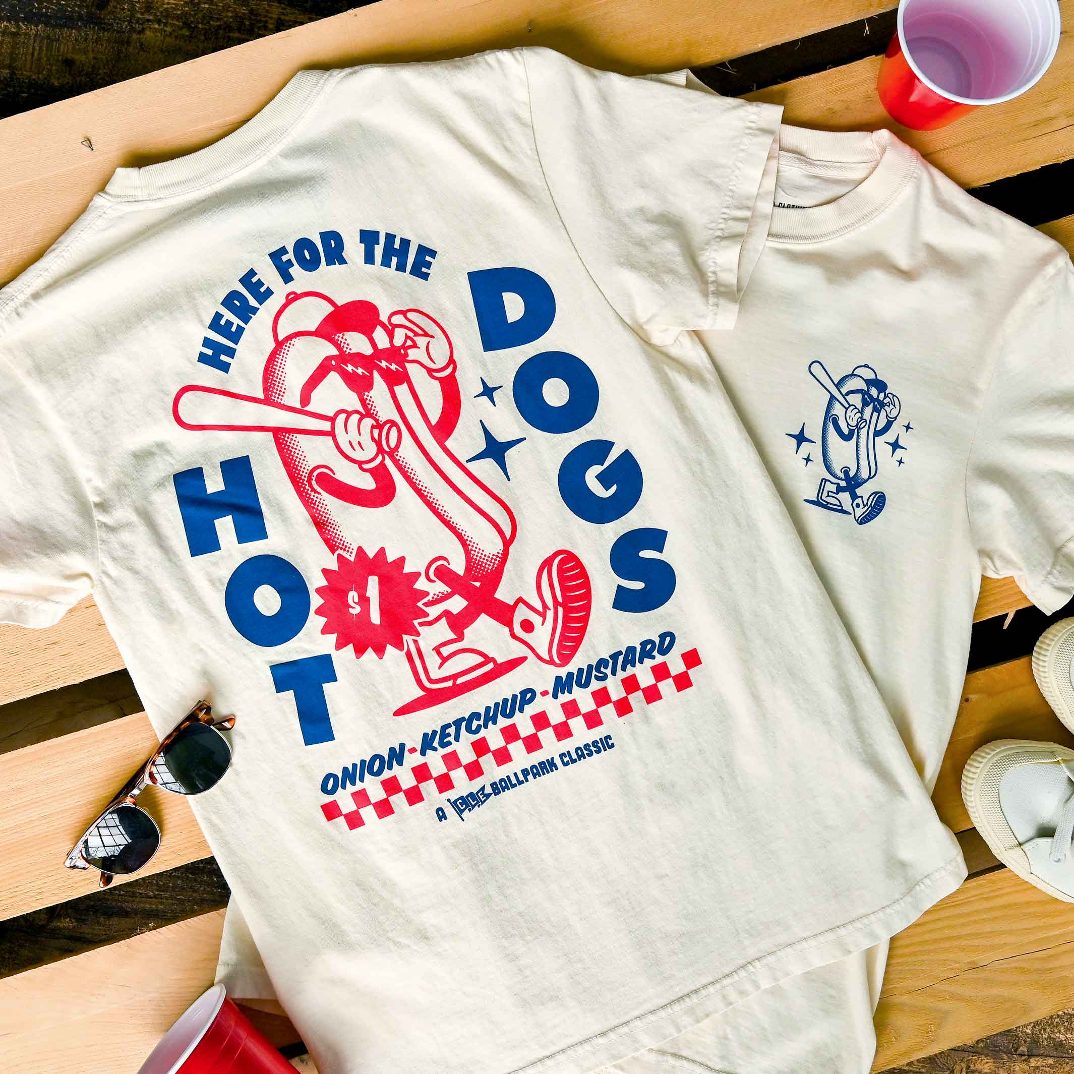 Here for the Hot Dogs - Mens/Unisex Crew T-Shirt - Image 2