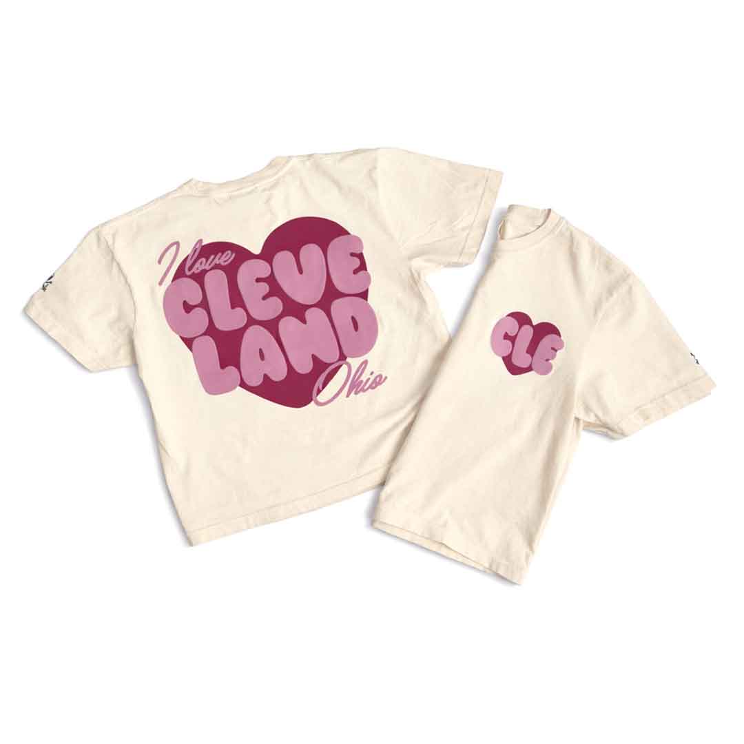 I Love Cleveland Heart - Womens Boxy Crop Crew T-Shirt - Ivory