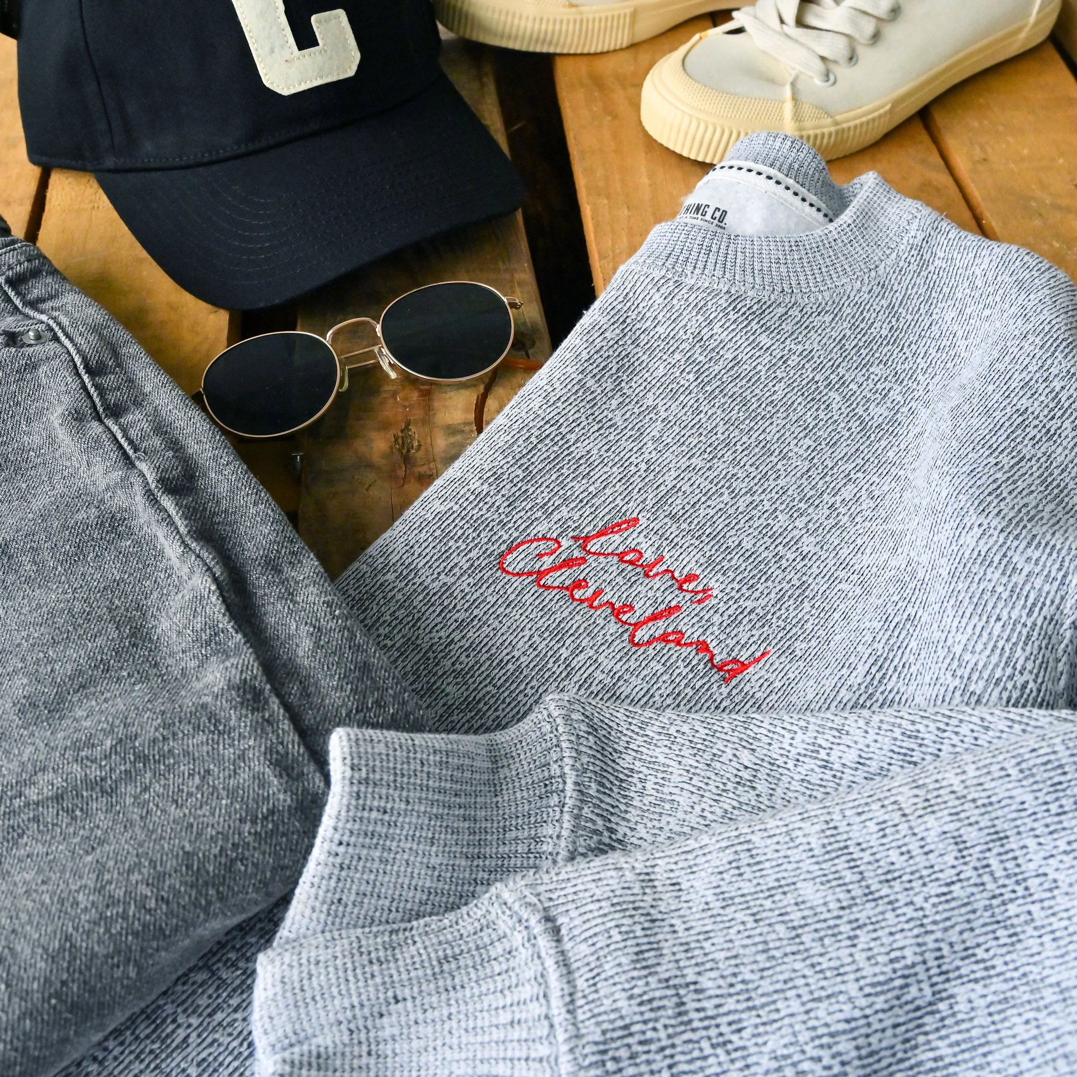 Love, Cleveland (Embroidered) - Unisex Textured Crewneck Sweatshirt - Image 2